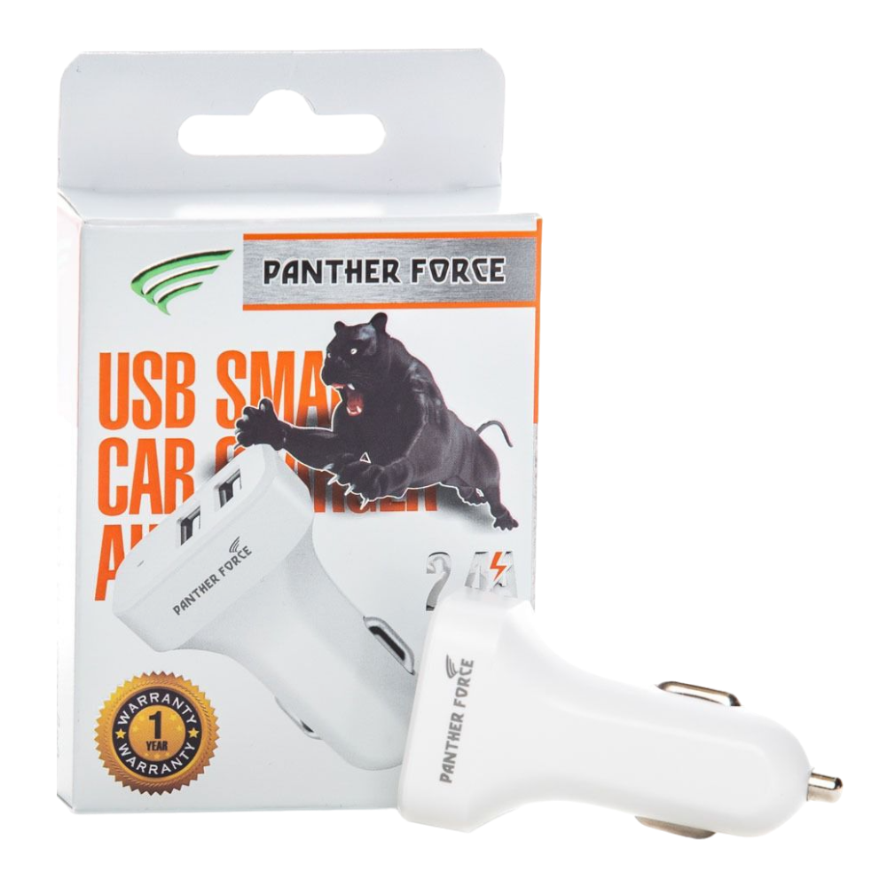 Panther Force 2.4A White Dual USB Car Charger - PF71 Panther Force 2.4A White Dual USB Car Charger - PF71